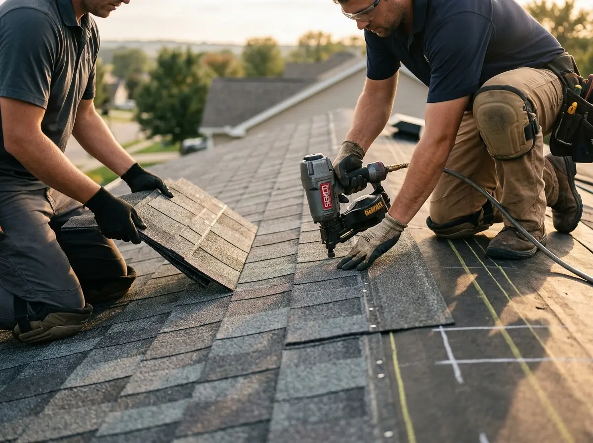 Professional roofer working on a residential roof in Collingdale